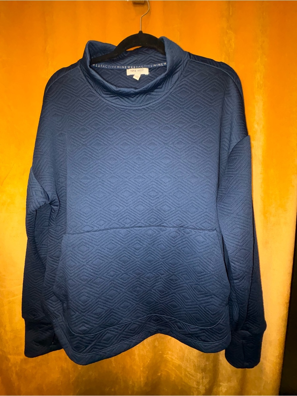 Nine West Active Navy Quilted Funnel Neck Pullover